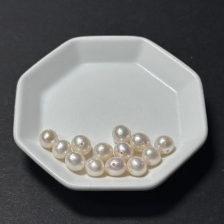 天然淡水珍珠配件｜通孔 近圓大顆粒暖白珍珠 7mm 1粒｜串珠材料