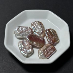 天然淡水珍珠配件|通孔 炫彩紫玫光扁方片珍珠 14mm 1粒|串珠材料