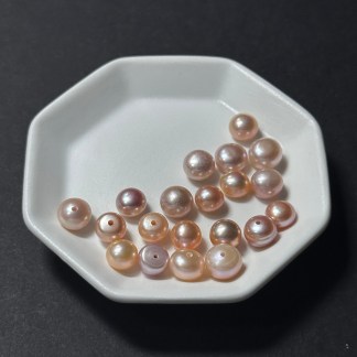 天然淡水珍珠配件|半孔 粉橘極光扁珠 7mm 1粒|串珠材料