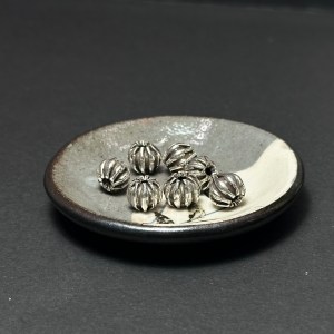 泰國清邁手工銀配件｜瓜紋圓型通孔珠 1入｜串珠材料