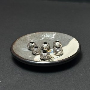 泰國清邁手工銀配件｜圓形花紋通孔珠 1入｜串珠材料