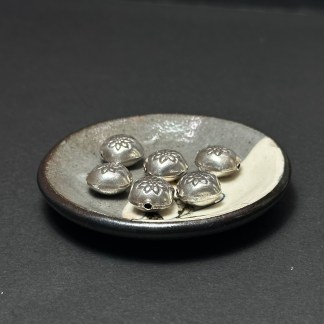 泰國清邁手工銀配件｜方圓扁花紋通孔珠 1入｜串珠材料