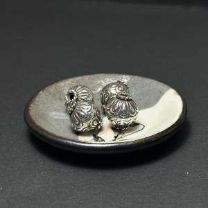 泰國清邁手工銀配件｜上下花瓣通孔珠 1入｜串珠材料