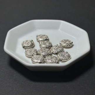 泰國清邁手工銀配件｜押花扁形通孔珠 1入｜串珠材料