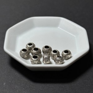 泰國清邁手工銀配件｜桶形雕花通孔珠C 1入｜串珠材料