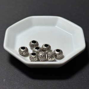 泰國清邁手工銀配件｜桶形雕花通孔珠D 1入｜串珠材料