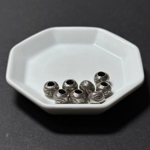 泰國清邁手工銀配件｜桶形雕花通孔珠F 1入｜串珠材料