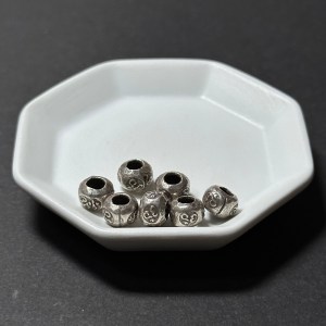 泰國清邁手工銀配件｜桶形雕花通孔珠G 1入｜串珠材料