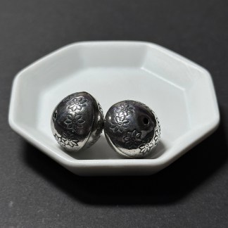 泰國清邁手工銀配件｜大飛碟形雕花通孔珠 1入｜串珠材料