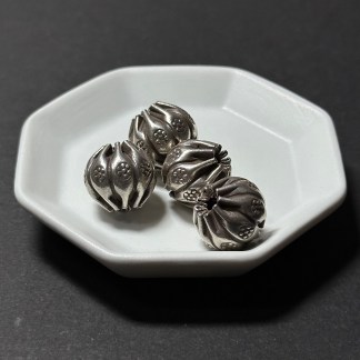 泰國清邁手工銀配件｜摺紙雕花通孔珠 1入｜串珠材料