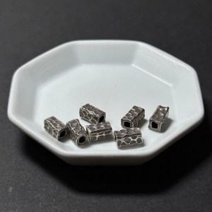 泰國清邁手工銀配件｜長方捶打紋通孔珠 1入｜串珠材料